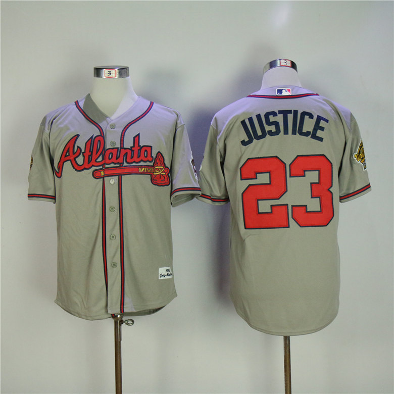Men Atlanta Braves #23 Justice Grey Throwback MLB Jerseys->atlanta braves->MLB Jersey